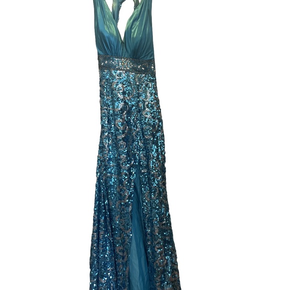 Riva Designs Turquoise Sequin Prom Dress - Picture 3 of 6